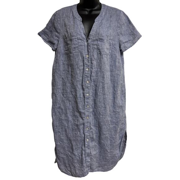 J.Jill Dresses & Skirts - J.Jill Love Linen Shirt Dress Womens Medium Blue 100% Linen Button Front Midi